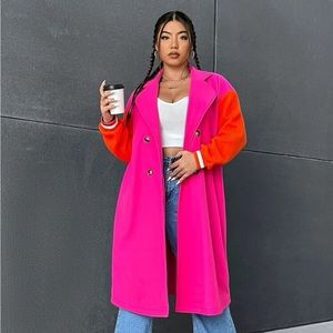 Colorblock Drop Shoulder Double Breasted Overcoat